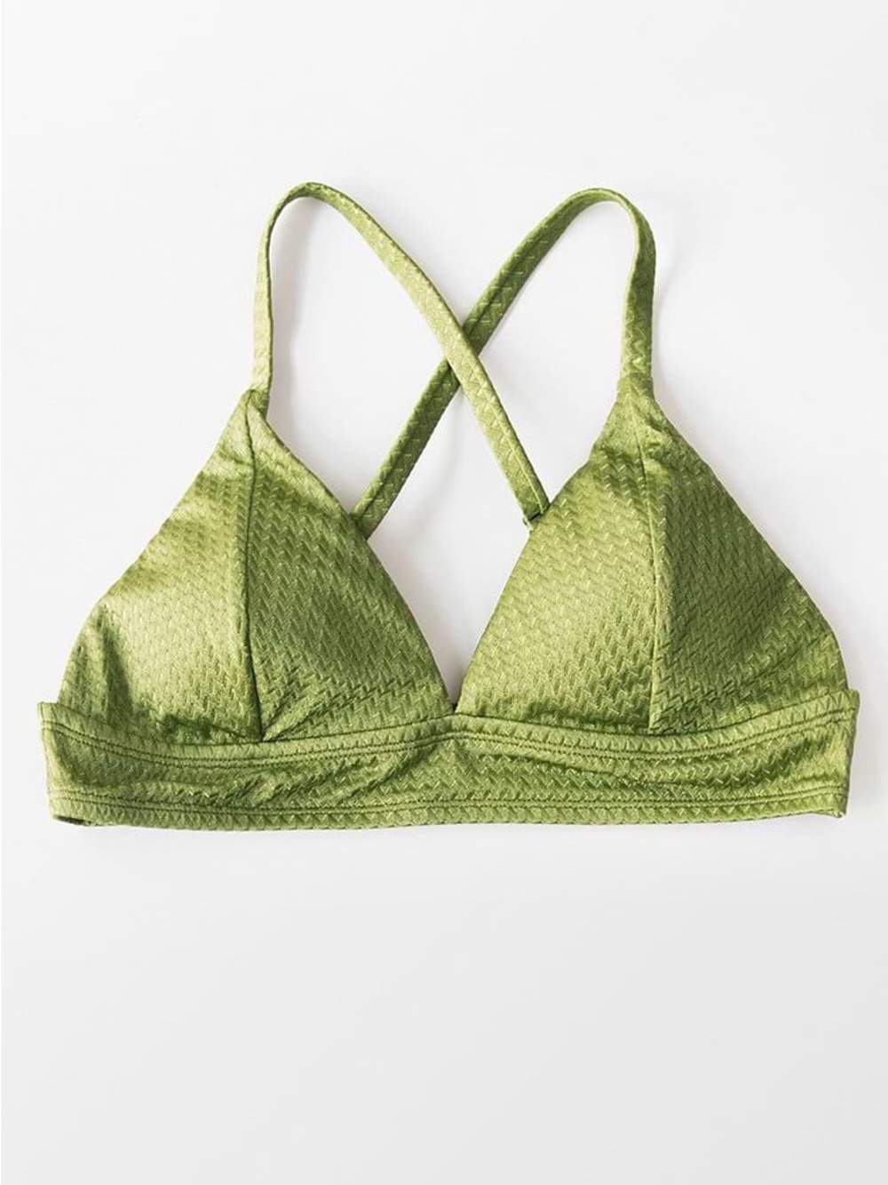 Green Textured Triangle Longline Bikini Top